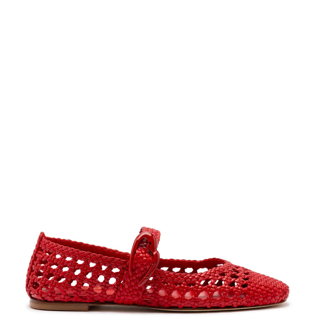 Larroude Verona Macrame Ballet Flat In Scarlet Leather