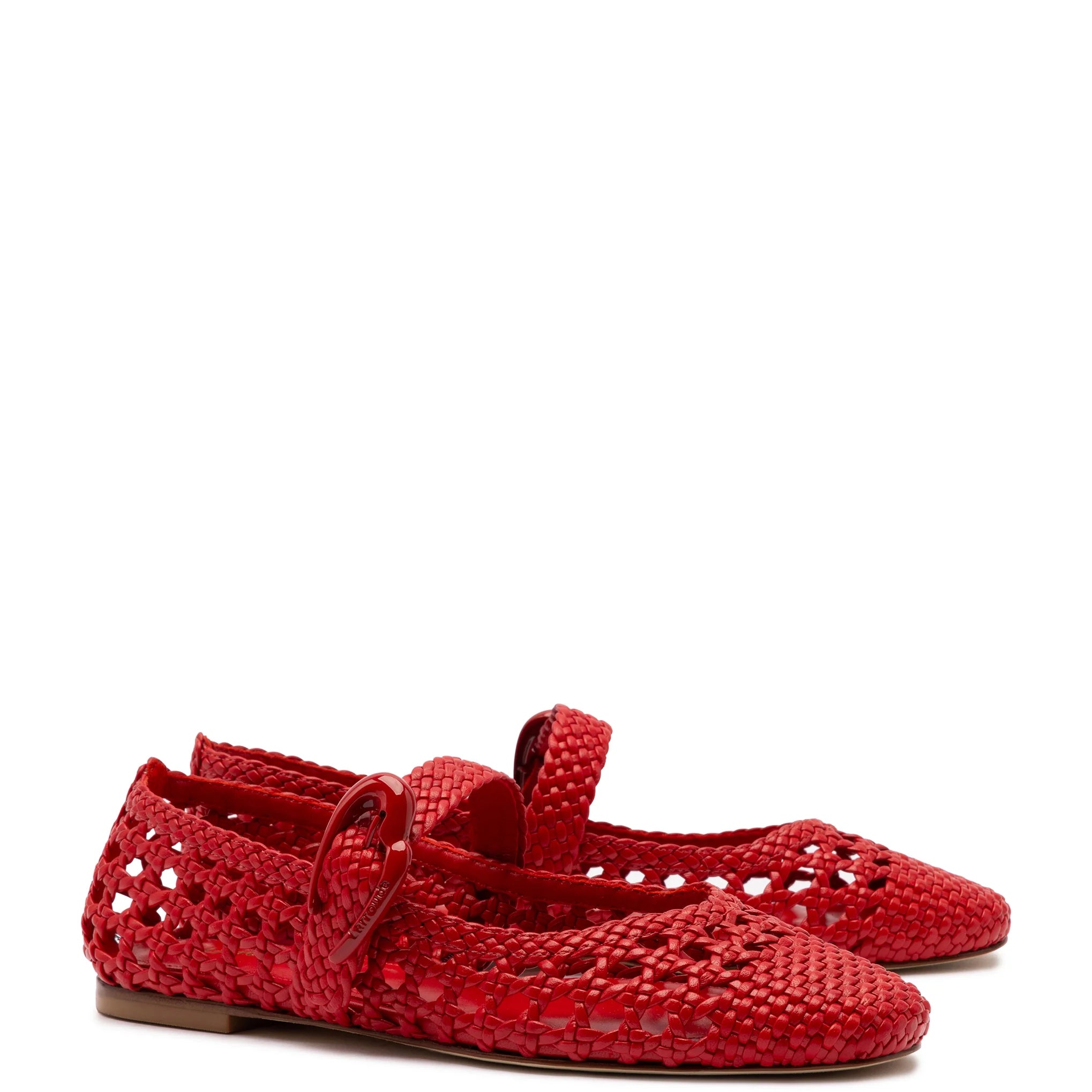 Larroude Verona Macrame Ballet Flat In Scarlet Leather