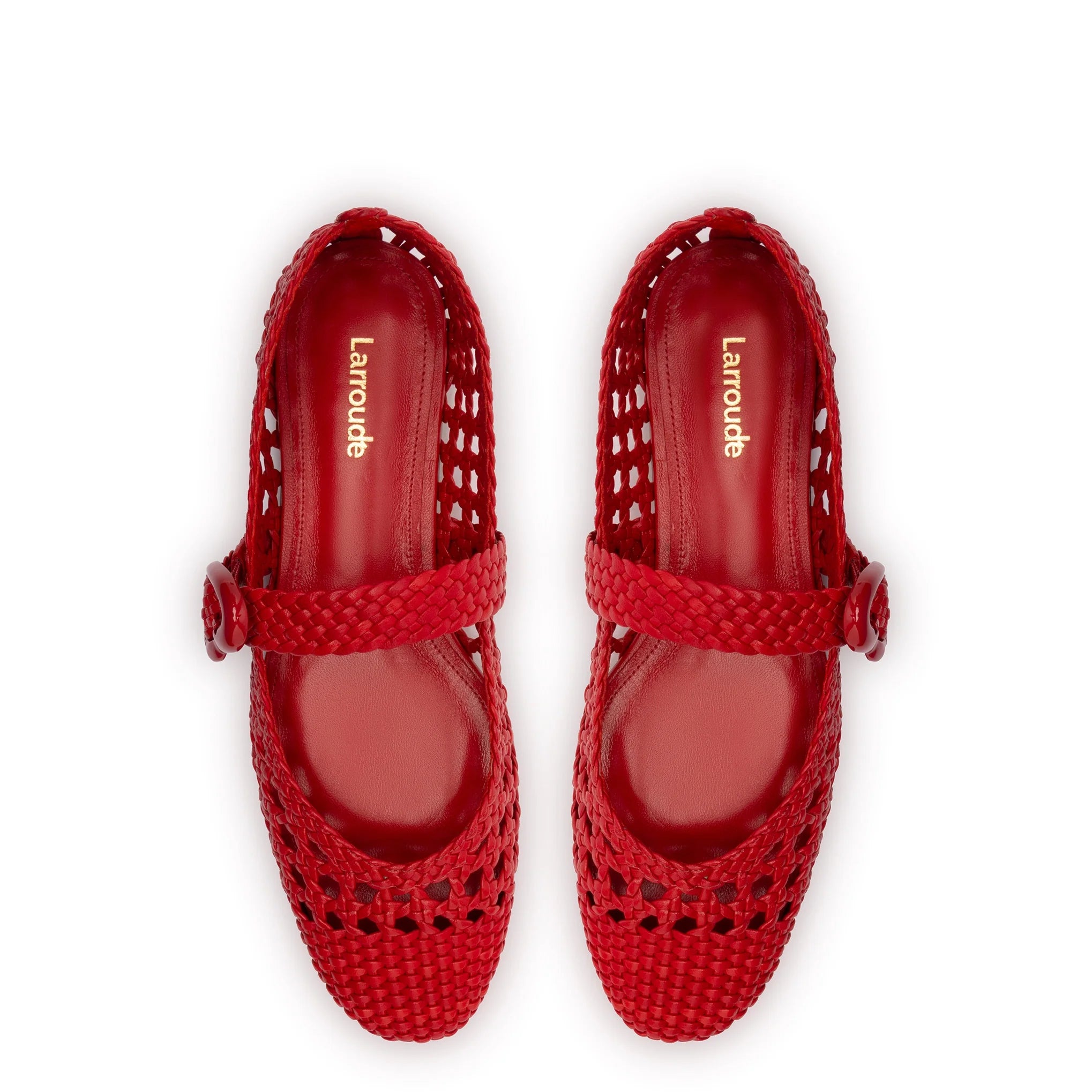 Larroude Verona Macrame Ballet Flat In Scarlet Leather