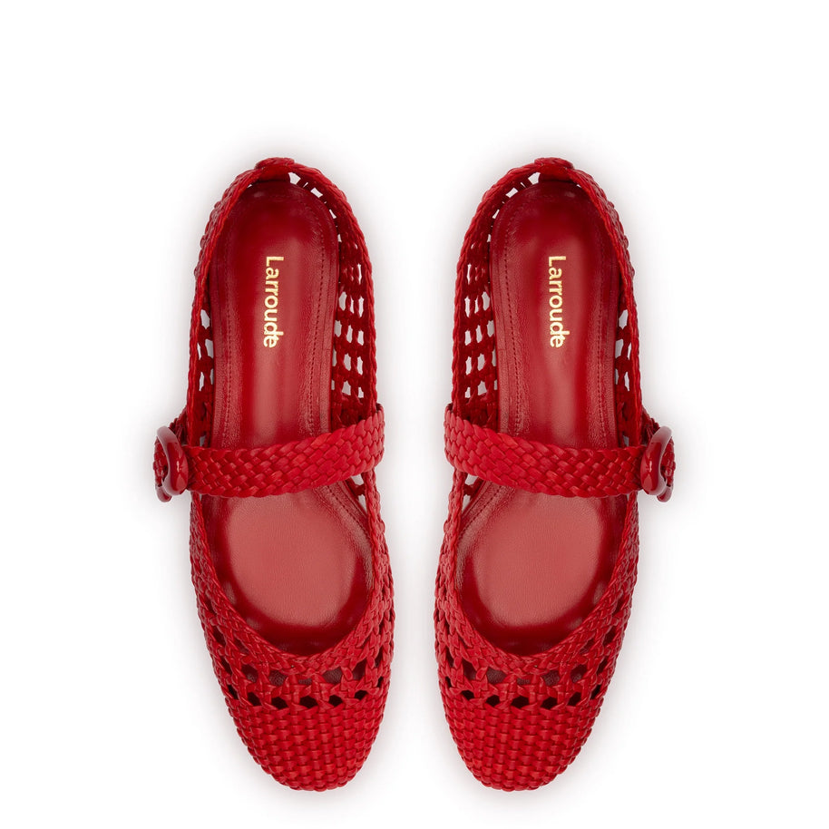 Larroude Verona Macrame Ballet Flat In Scarlet Leather