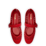 Larroude Verona Macrame Ballet Flat In Scarlet Leather