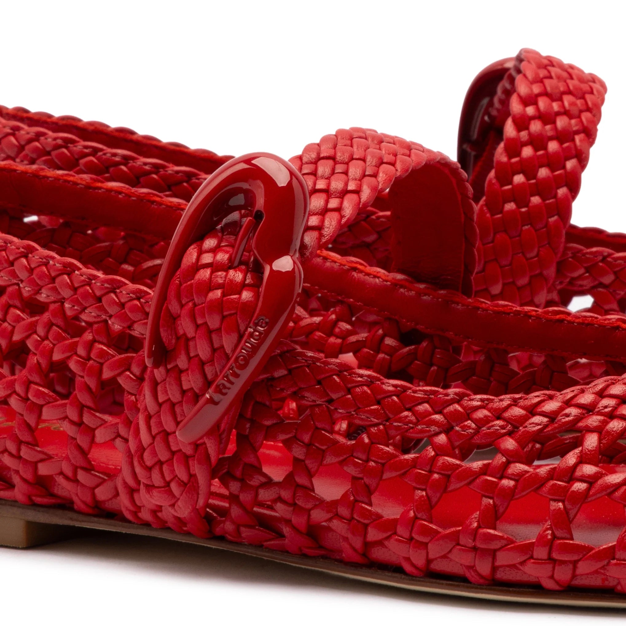 Larroude Verona Macrame Ballet Flat In Scarlet Leather