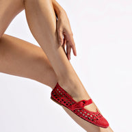 Larroude Verona Macrame Ballet Flat In Scarlet Leather