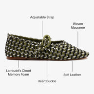 Larroude Verona Macrame Ballet Flat In Seaweed, Black And Silver Metallic Leather