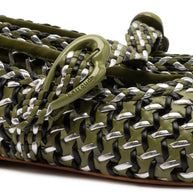 Larroude Verona Macrame Ballet Flat In Seaweed, Black And Silver Metallic Leather