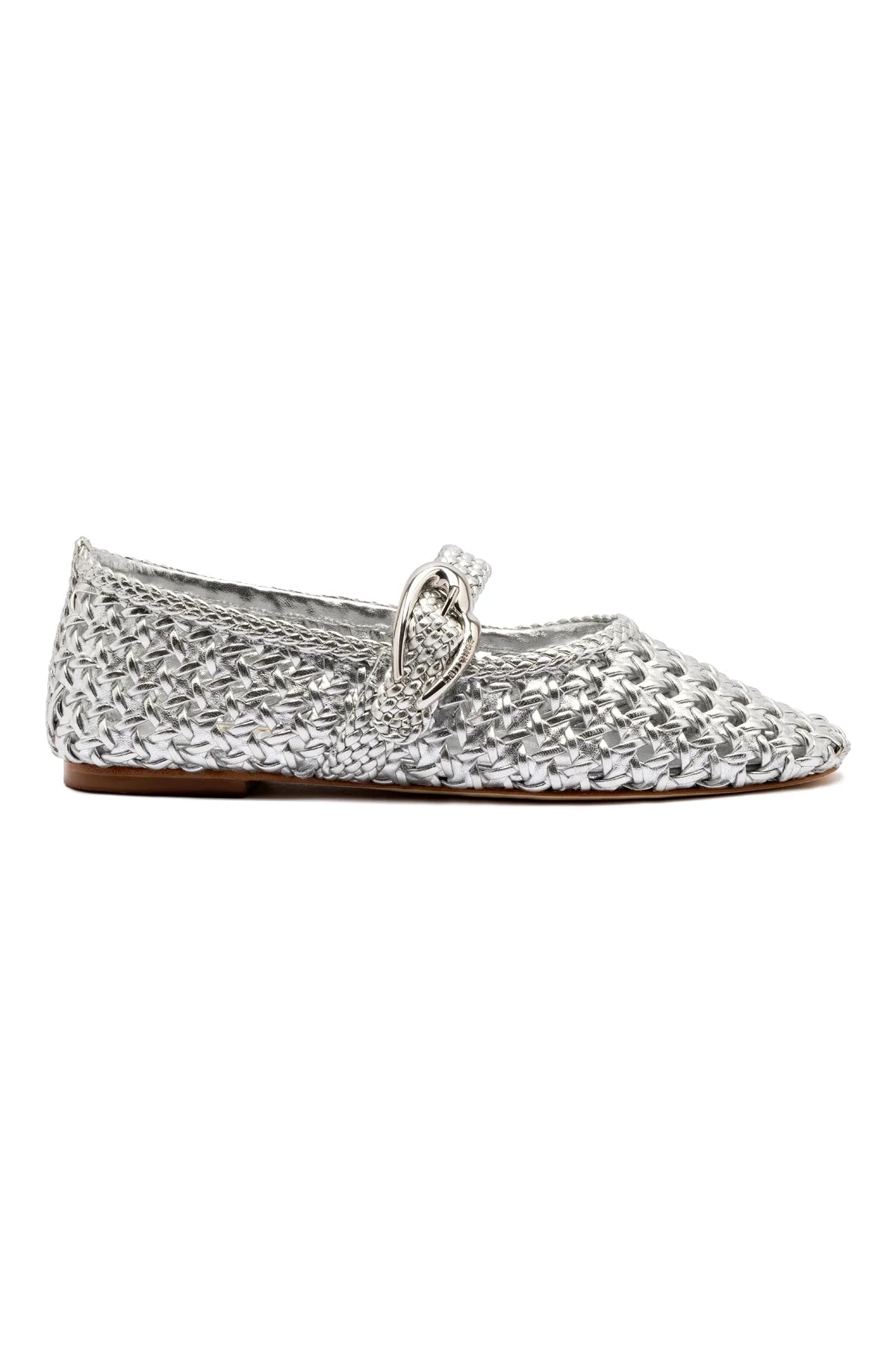 Larroude Verona Macrame Ballet Flat In SIlver Metallic Leather