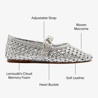 Larroude Verona Macrame Ballet Flat In SIlver Metallic Leather