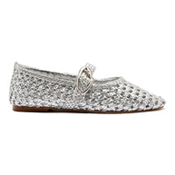 Larroude Verona Macrame Ballet Flat In SIlver Metallic Leather