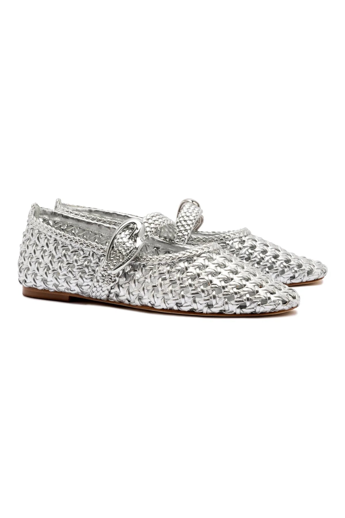 Larroude Verona Macrame Ballet Flat In SIlver Metallic Leather