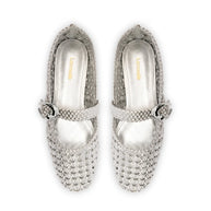 Larroude Verona Macrame Ballet Flat In SIlver Metallic Leather