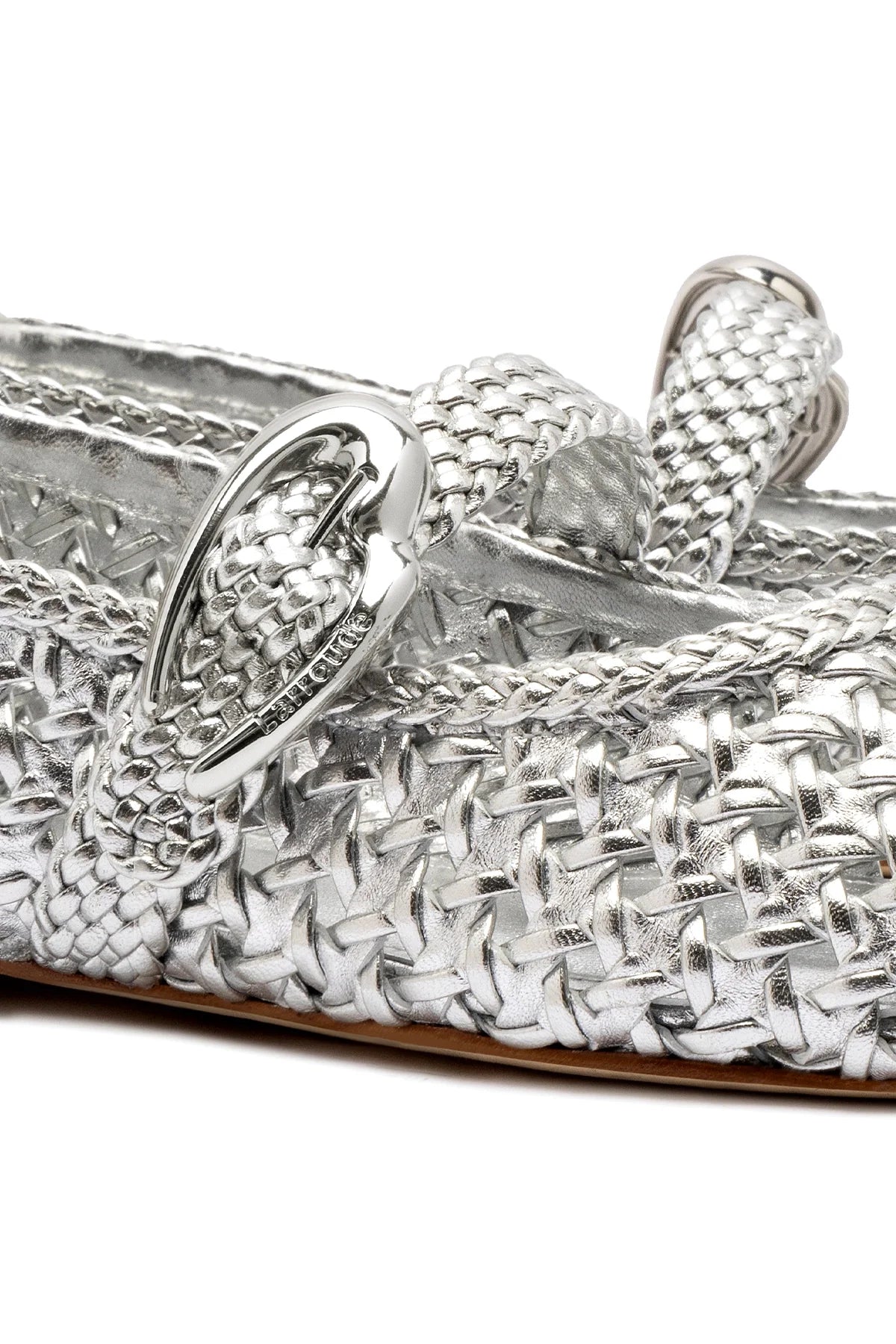 Larroude Verona Macrame Ballet Flat In SIlver Metallic Leather