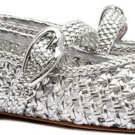 Larroude Verona Macrame Ballet Flat In SIlver Metallic Leather
