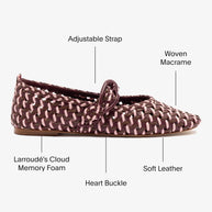 Larroude Verona Macrame Ballet Flat In Wine, Tulip And Burnt Umber Leather