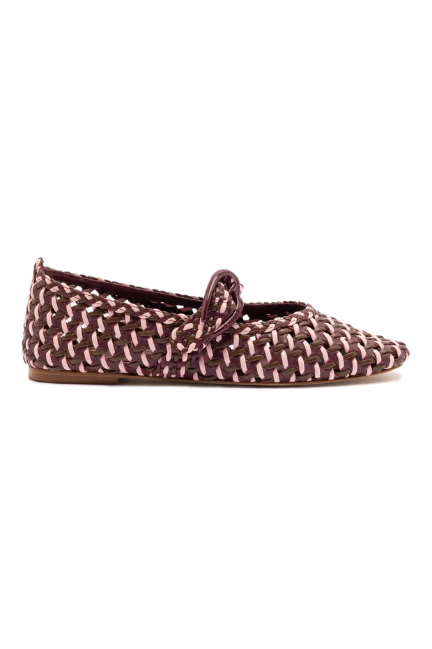 Larroude Verona Macrame Ballet Flat In Wine, Tulip And Burnt Umber Leather