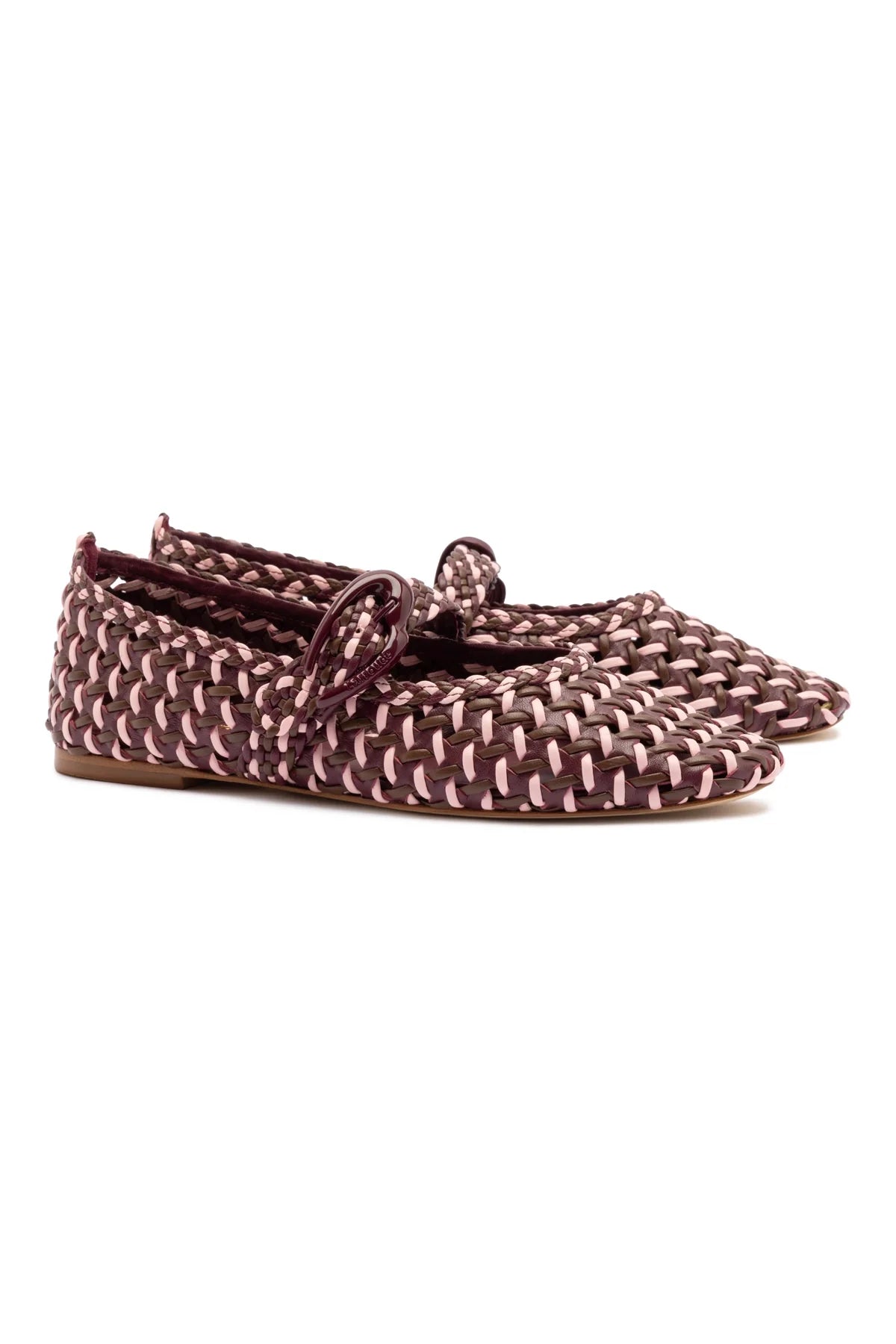 Larroude Verona Macrame Ballet Flat In Wine, Tulip And Burnt Umber Leather