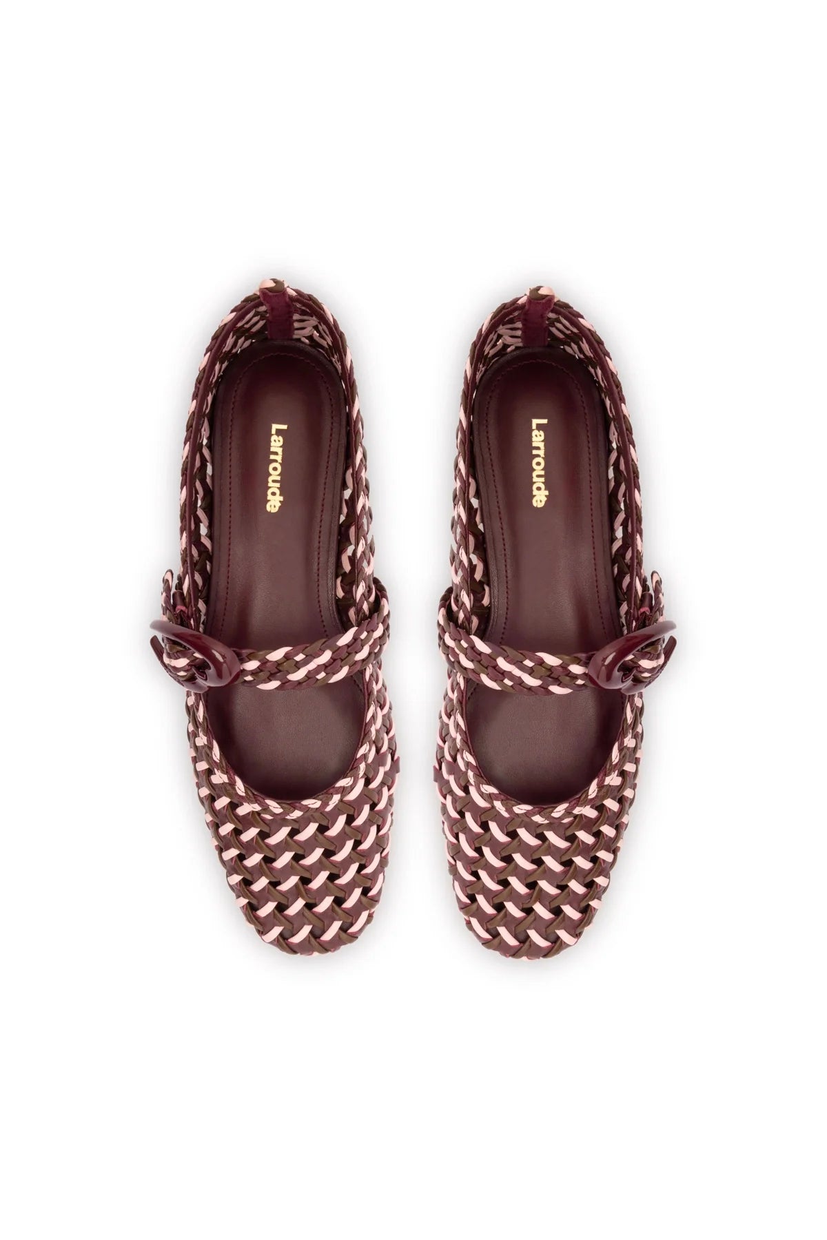 Larroude Verona Macrame Ballet Flat In Wine, Tulip And Burnt Umber Leather