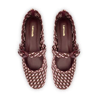 Larroude Verona Macrame Ballet Flat In Wine, Tulip And Burnt Umber Leather