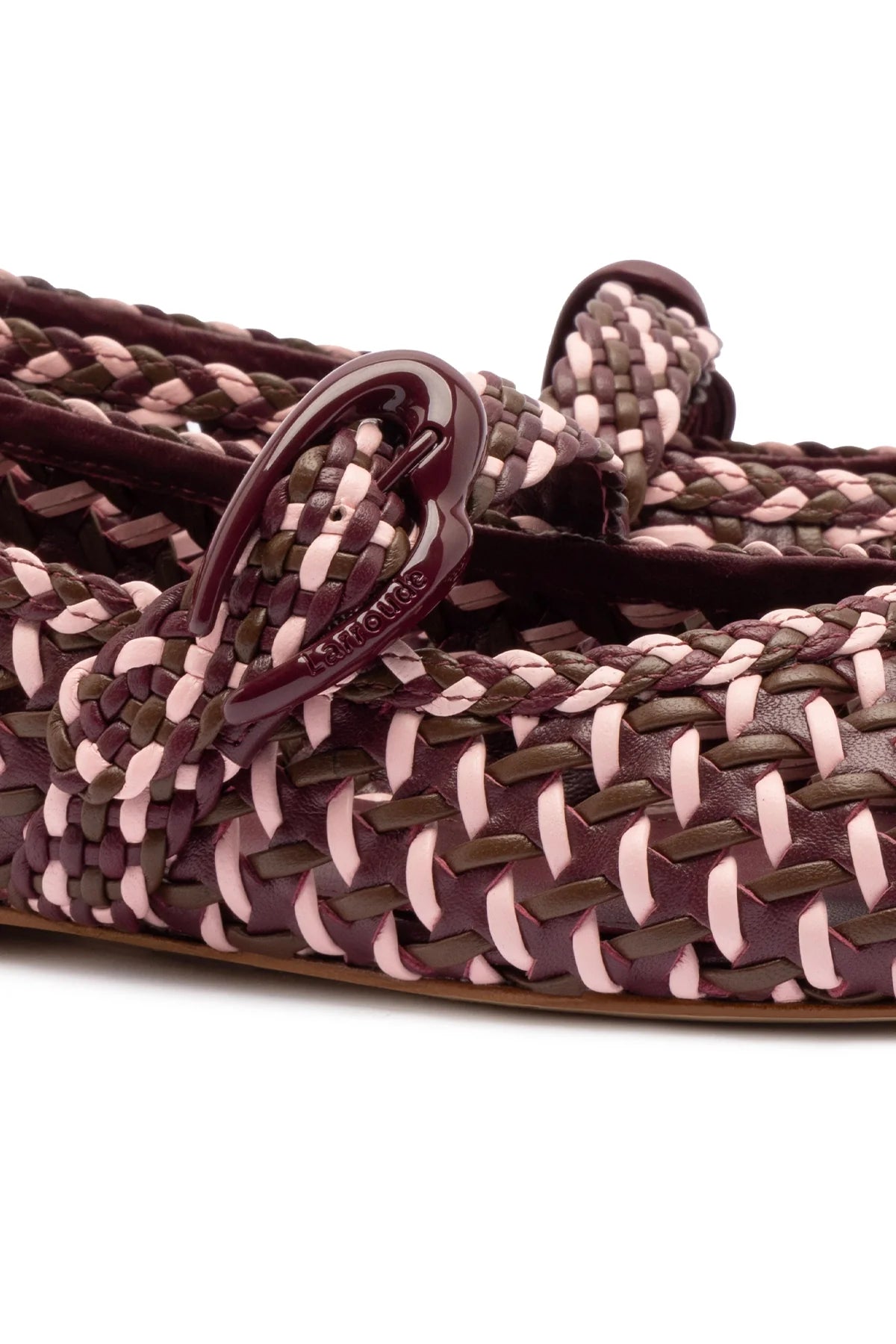 Larroude Verona Macrame Ballet Flat In Wine, Tulip And Burnt Umber Leather