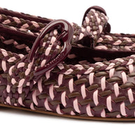 Larroude Verona Macrame Ballet Flat In Wine, Tulip And Burnt Umber Leather