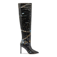 Larroudé X Libertine Boot In Black LAX Printed Leather