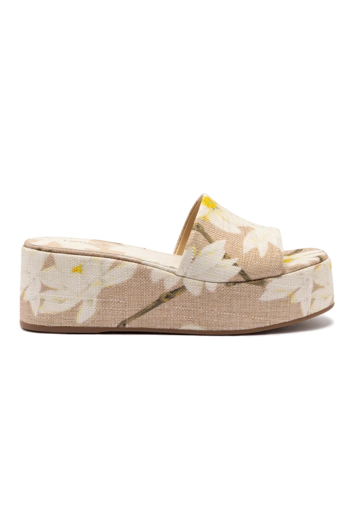 Larroude Alex Flatform Mule In Beige Printed Raffia