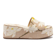 Larroude Alex Flatform Mule In Beige Printed Raffia