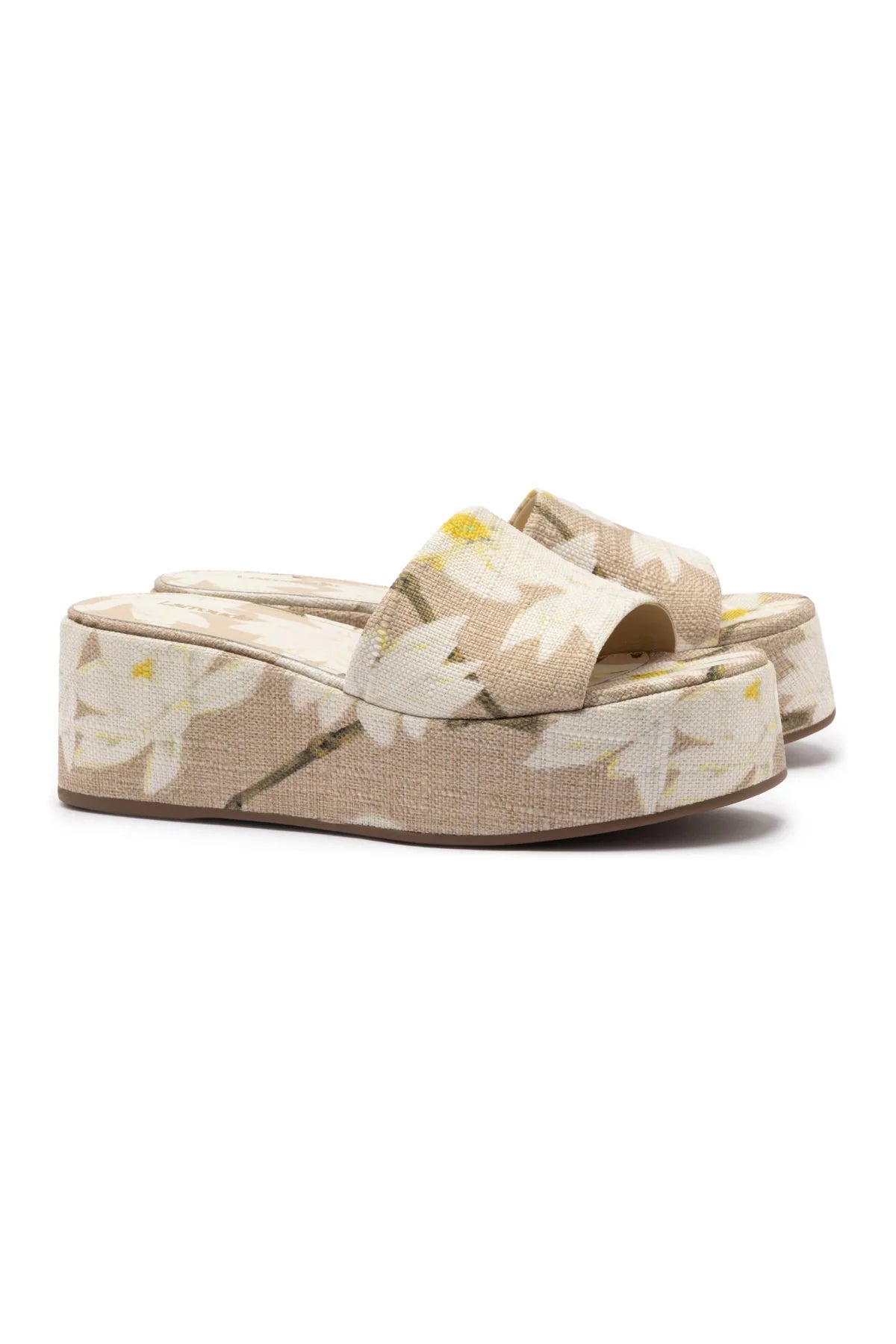 Larroude Alex Flatform Mule In Beige Printed Raffia