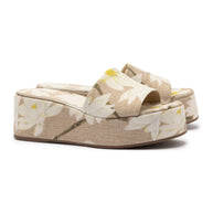 Larroude Alex Flatform Mule In Beige Printed Raffia