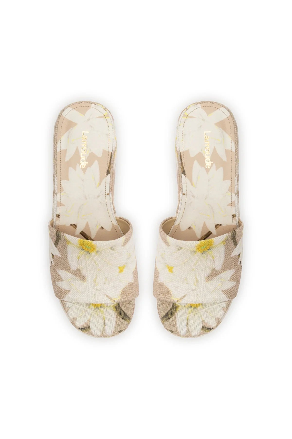 Larroude Alex Flatform Mule In Beige Printed Raffia