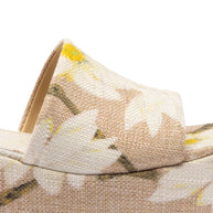 Larroude Alex Flatform Mule In Beige Printed Raffia