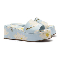 Larroude Alex Flatform Mule In Maya Printed Raffia
