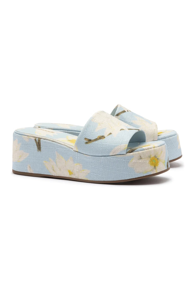 Larroude Alex Flatform Mule In Maya Printed Raffia