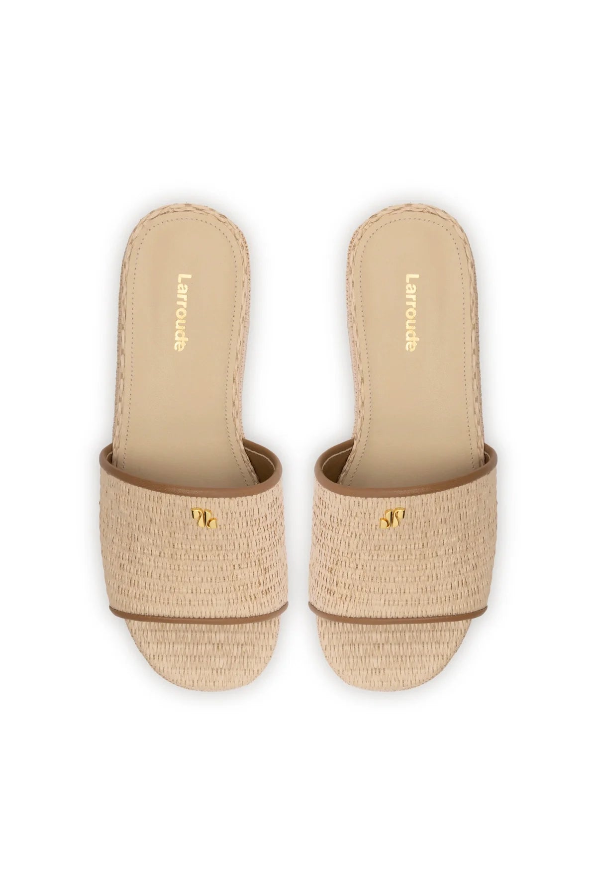 Larroude Alex Flatform Mule In Natural Raffia And Hazelnut Trimming