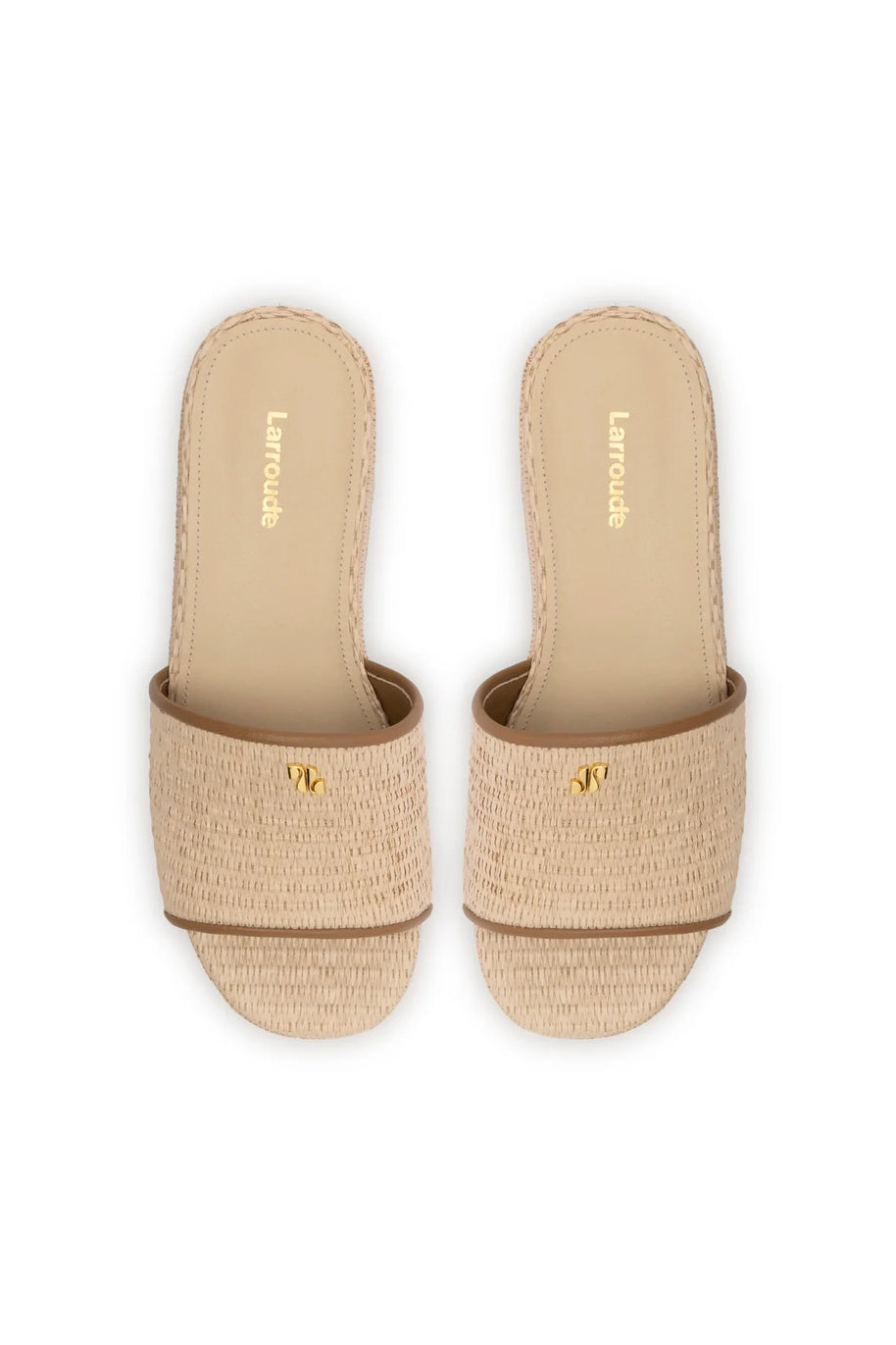 Larroude Alex Flatform Mule In Natural Raffia And Hazelnut Trimming