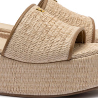 Larroude Alex Flatform Mule In Natural Raffia And Hazelnut Trimming
