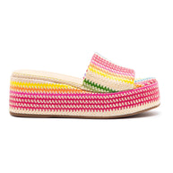 Larroude Alex Flatform Mule In Rainbow Raffia