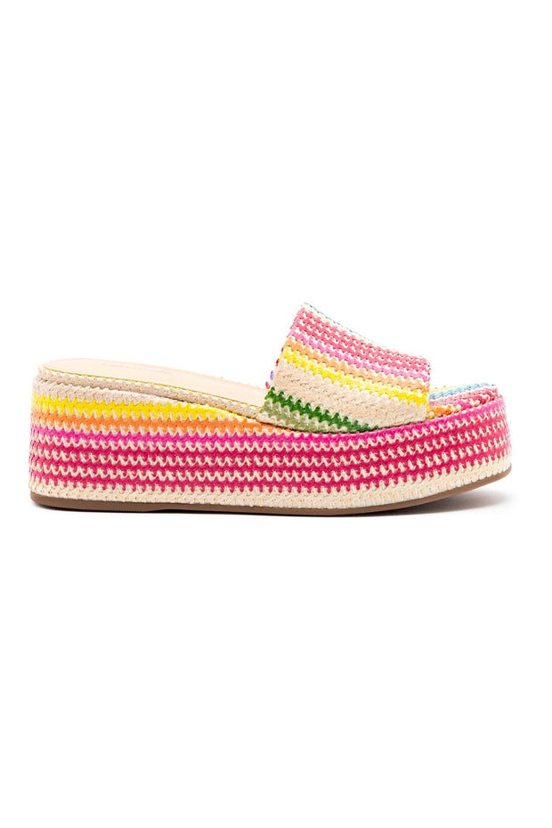 Larroude Alex Flatform Mule In Rainbow Raffia