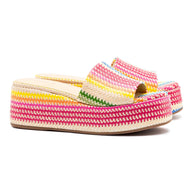 Larroude Alex Flatform Mule In Rainbow Raffia