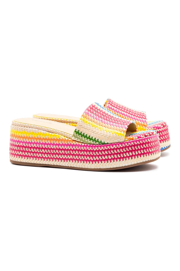 Larroude Alex Flatform Mule In Rainbow Raffia