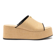 Larroude Charli Mule In Beige Raffia and Black Trimming
