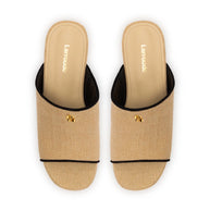 Larroude Charli Mule In Beige Raffia and Black Trimming