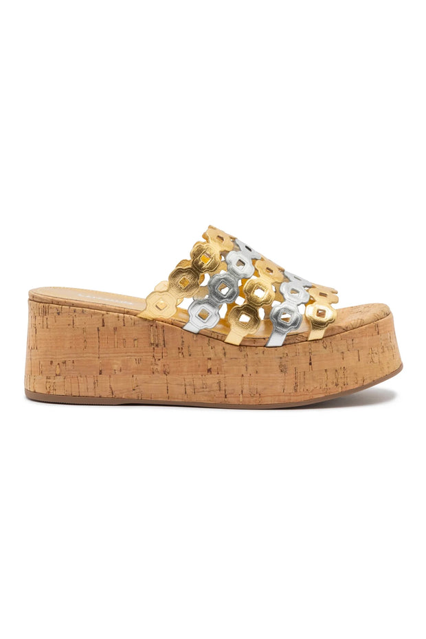 Larroude Charli Mule In Gold And Silver Metallic Leather
