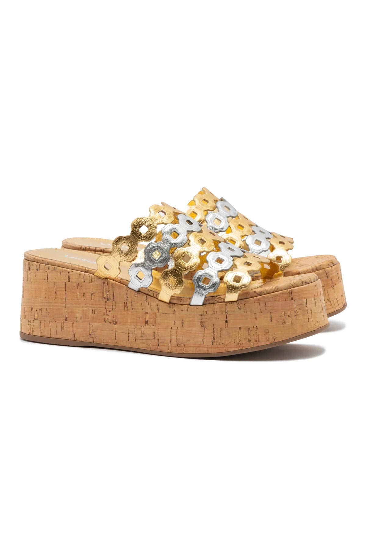 Larroude Charli Mule In Gold And Silver Metallic Leather