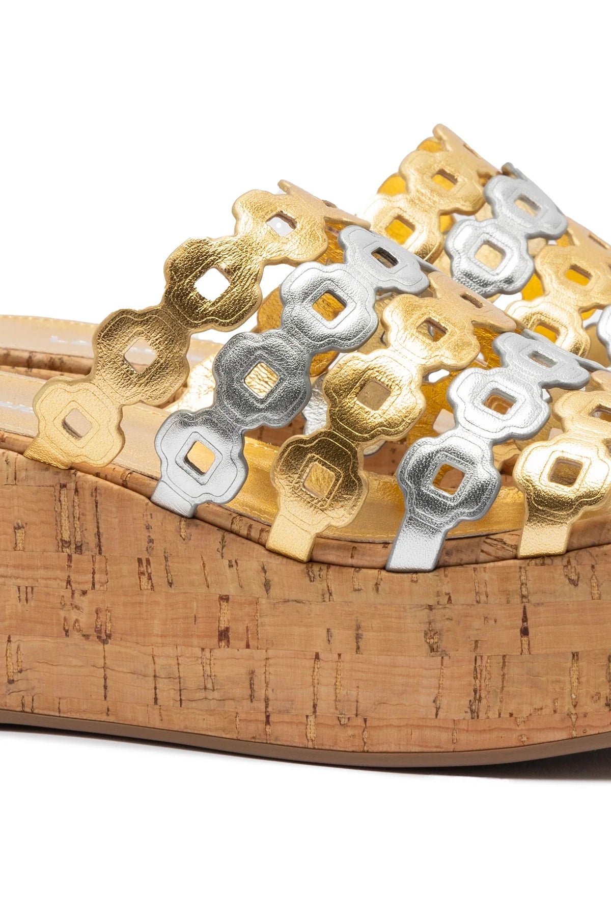 Larroude Charli Mule In Gold And Silver Metallic Leather