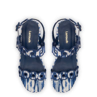 Larroude Florence Broderie Flatform Sandal In Tie Dye Blue Raffia