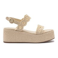 Larroude Florence Broderie Flatform In Natural Raffia