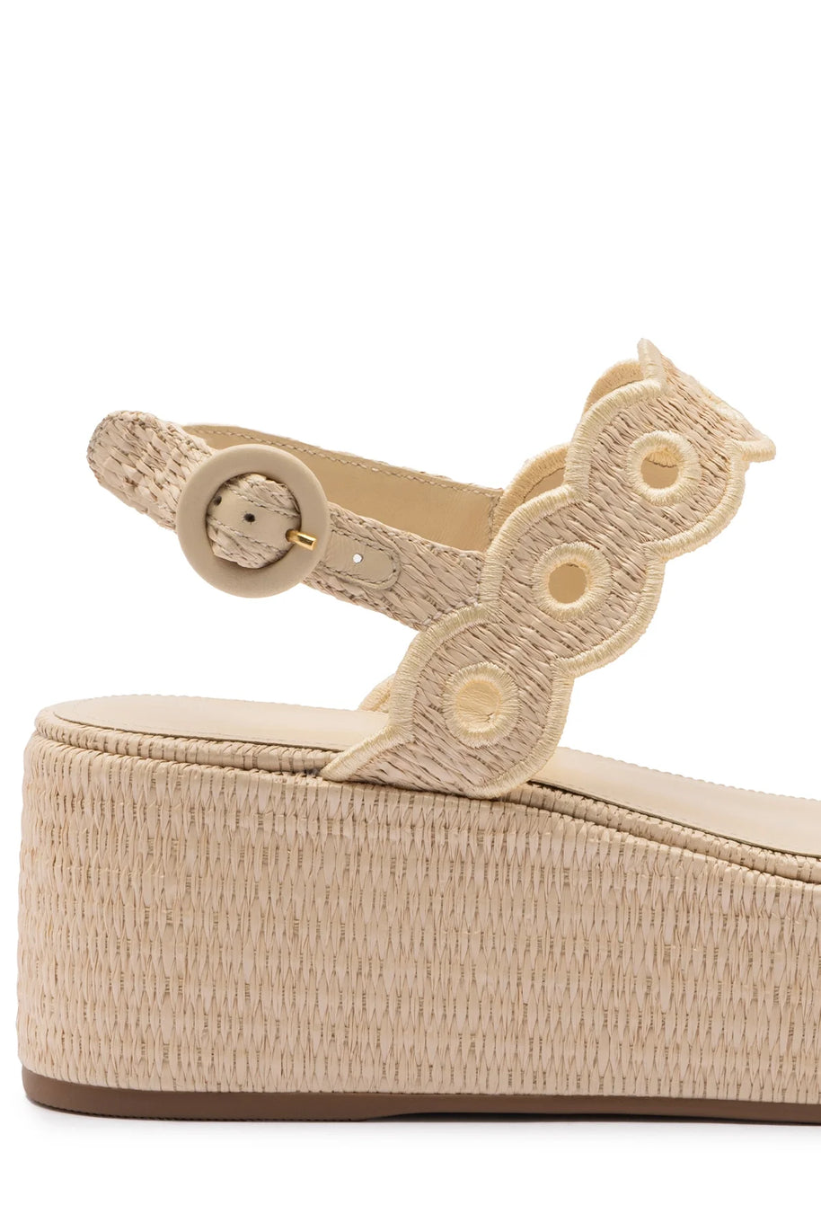 Larroude Florence Broderie Flatform In Natural Raffia