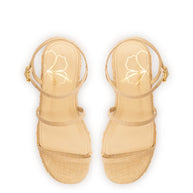 Larroude Gio Flatform In Beige Raffia and Hibiscus Embroidery