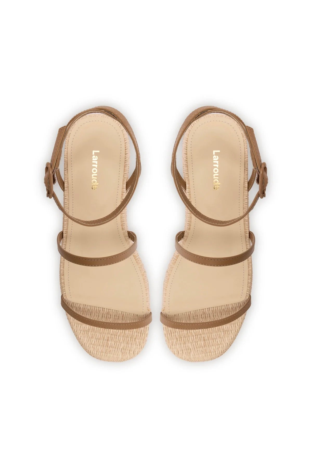 Larroude Gio Flatform Sandal In Natural Raffia And Hazelnut Trimming