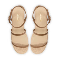 Larroude Gio Flatform Sandal In Natural Raffia And Hazelnut Trimming